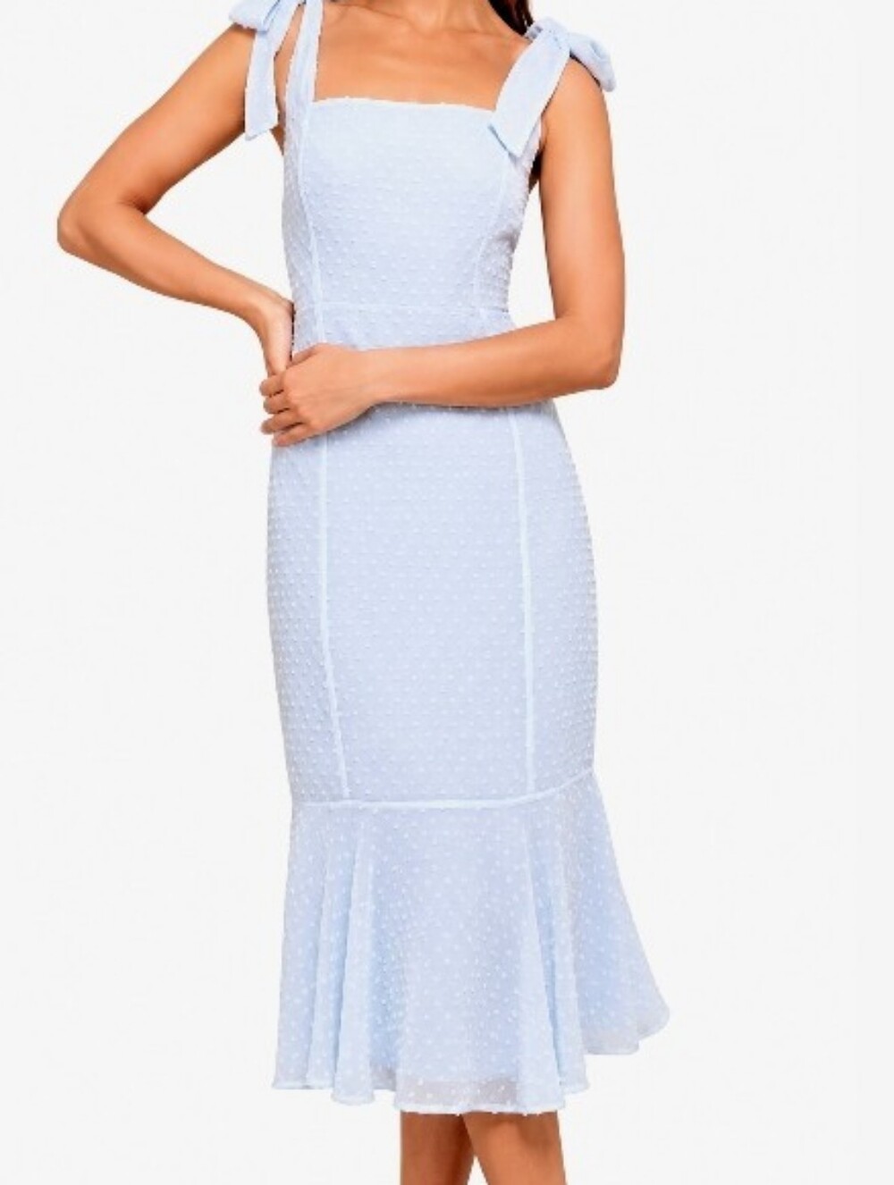 Lulu's Light Blue Swiss Dot Tie-Shoulder Midi Dress